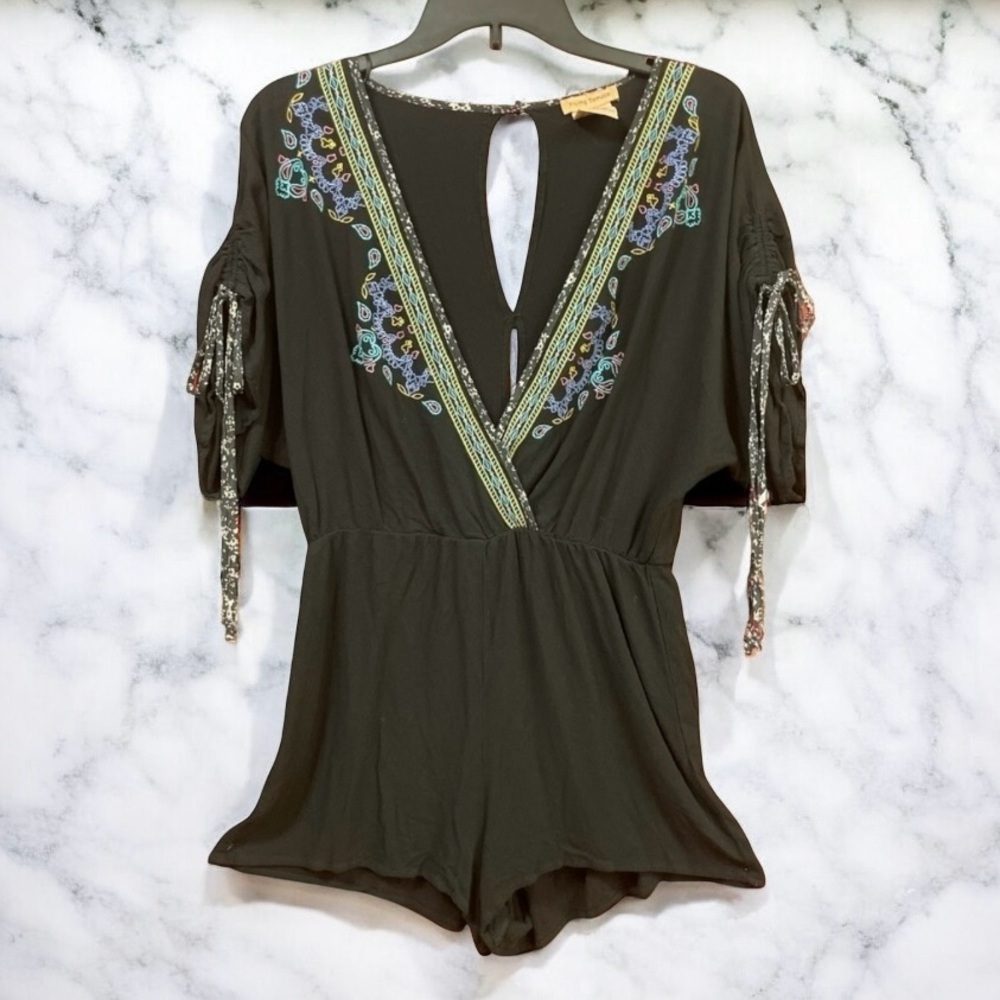 Flying Tomato Black Embroidered Romper